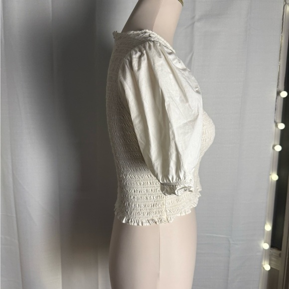 RD Style Cream Puff Sleeve Smocked Crop Blouse - Picture 3 of 7